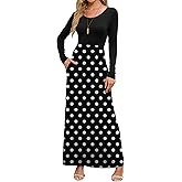 DEARCASE Women's Maxi Dress Long Sleeve Crewneck Loose Plain Casual Empire Waist Fall Party Long Dresses with Pockets