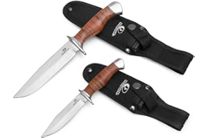 Mossy Oak 2-Piece Bowie Knife, Fixed Blade Hunting Buck Knife Set Leather Handle with Sheath