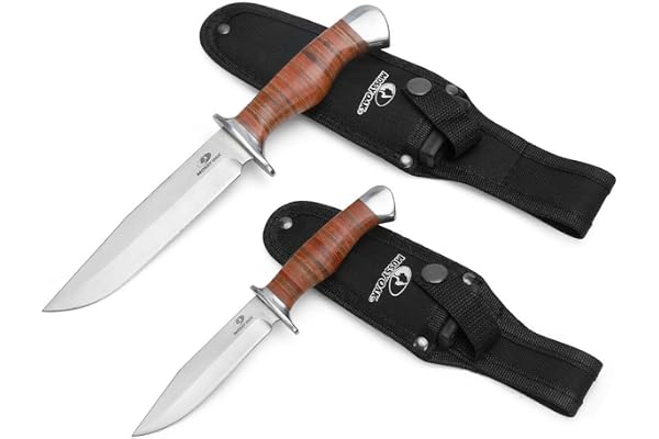 Mossy Oak 2-Piece Bowie Knife, Fixed Blade Hunting Buck Knife Set Leather Handle with Sheath