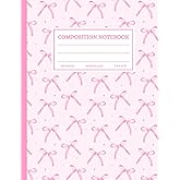 Pink Composition Notebook | Bow Print | Wide Ruled | 120 Pages | 7.5 x 9.75