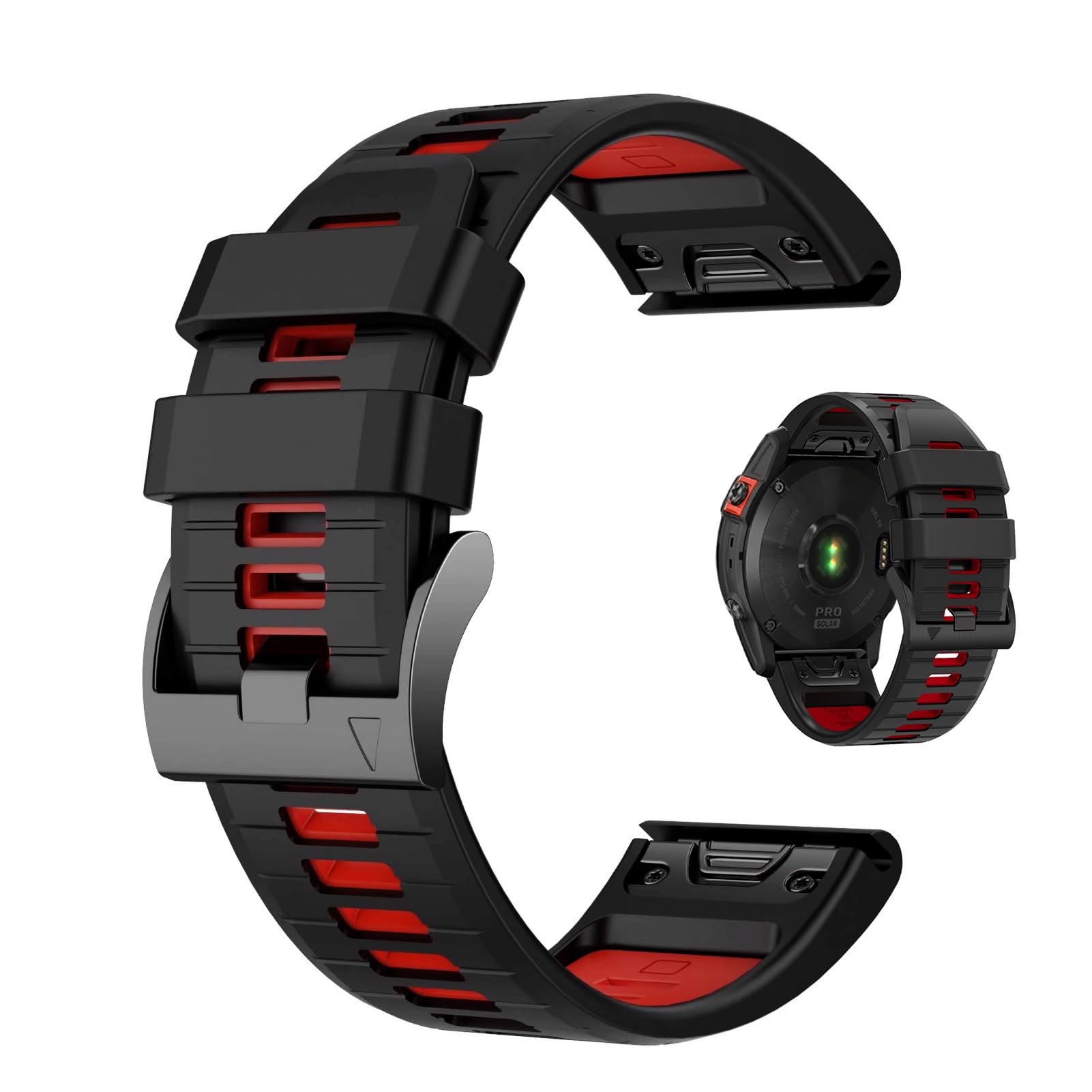 For Garmin Fenix 7x 6x Pro Strap 26mm Silicone Quick Fit Watch Strap for Garmin Fenix 8 51mm/Fenix 7X Pro/Fenix 7X/Fenix 6X/Fenix 6X Pro/Fenix 5X/Fenix 5X Plus Sport Wristbands (Black & Red, 26mm)