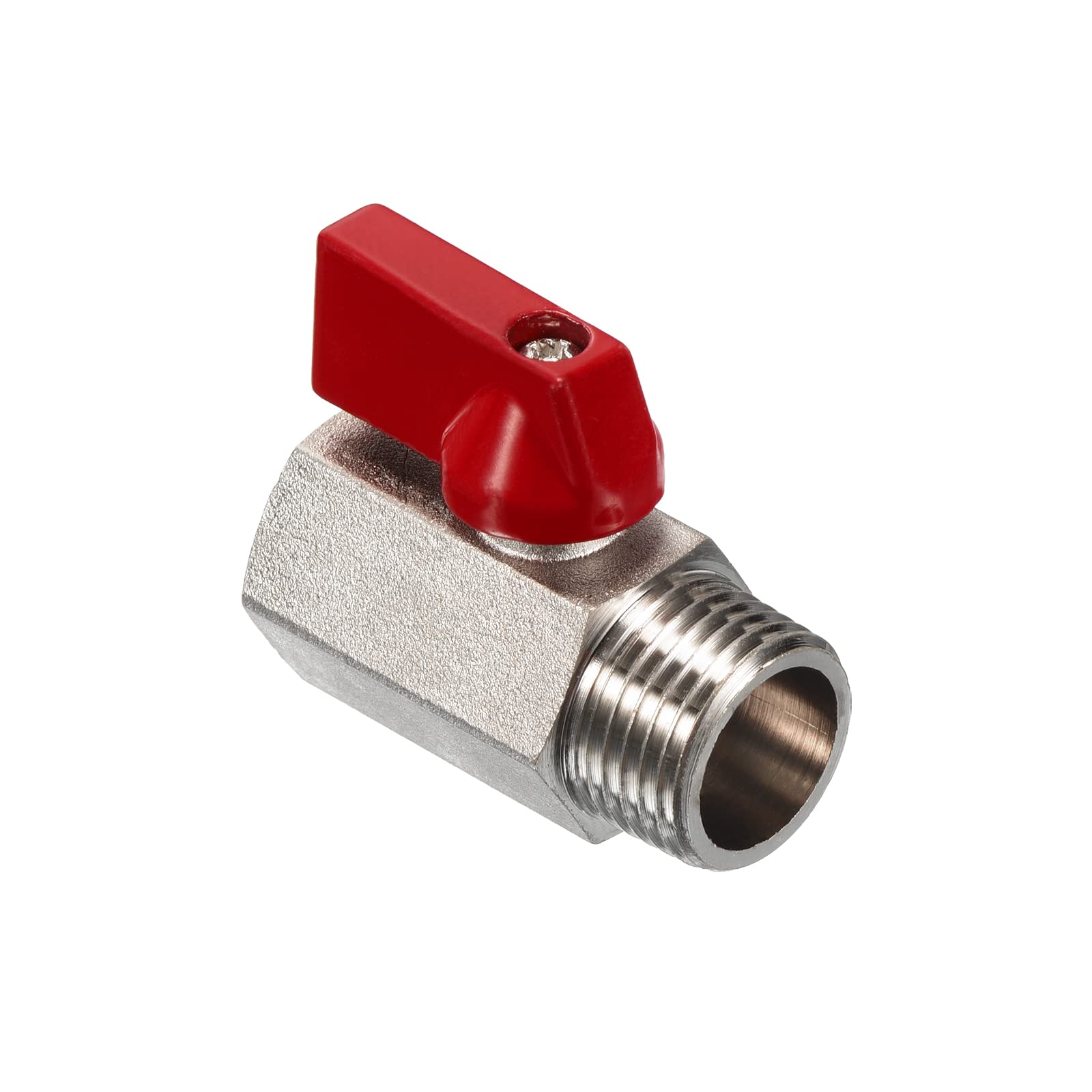 PATIKIL 1/2 NPT Brass Mini Ball Valve, 1 Pack NPT Female to Male Shut-Off Valve for Pipe Coupler Connector, Red