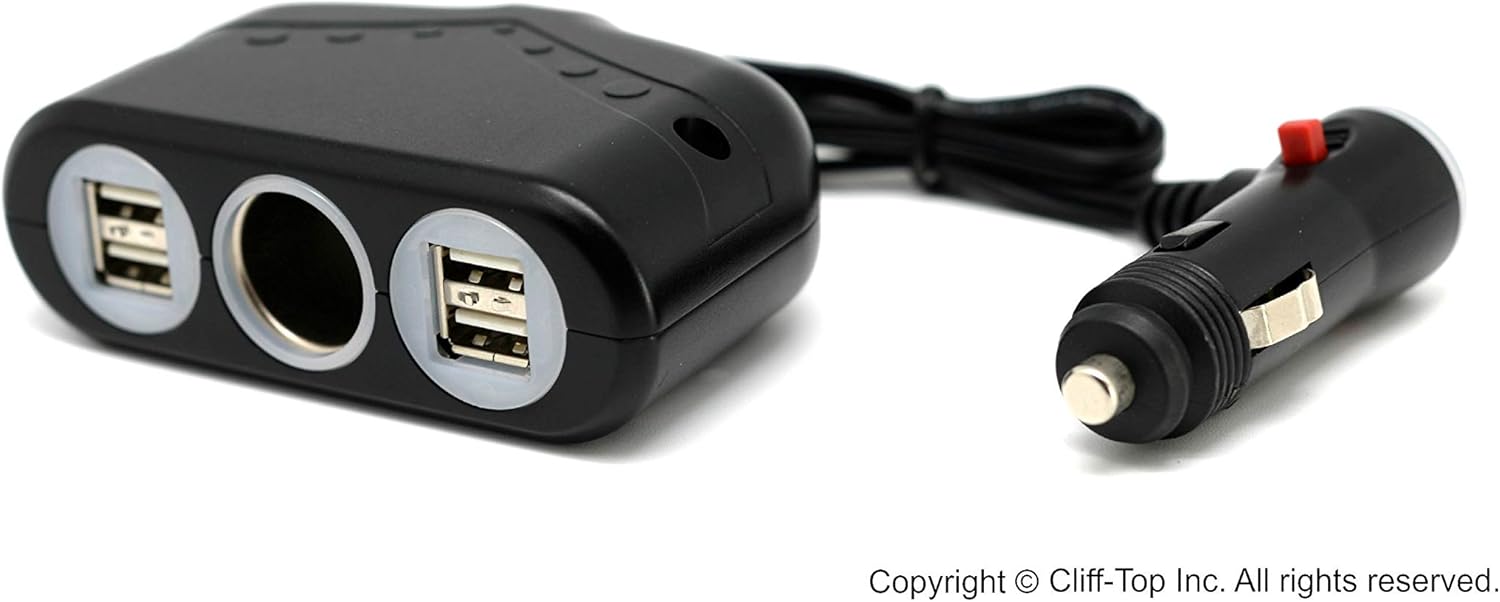 Cliff Top® 6.6 Amp 1230v Three Ways MultiSocket Car Charger (4 Port