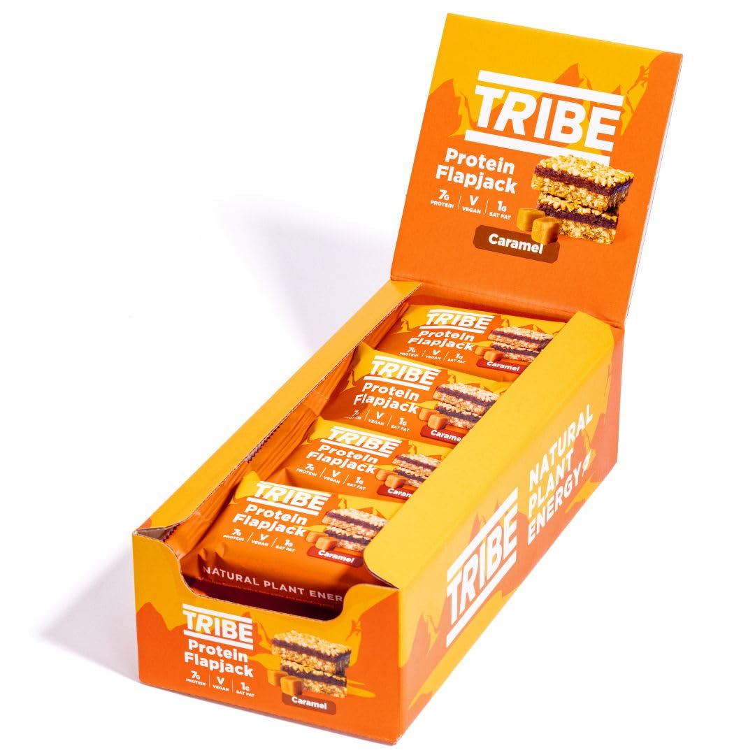 TRIBE 3-Layered Protein Flapjacks - Caramel - Great-Tasting Natural Plant Energy - Vegan, Dairy Free & Gluten Free (12 x 50g Bars)