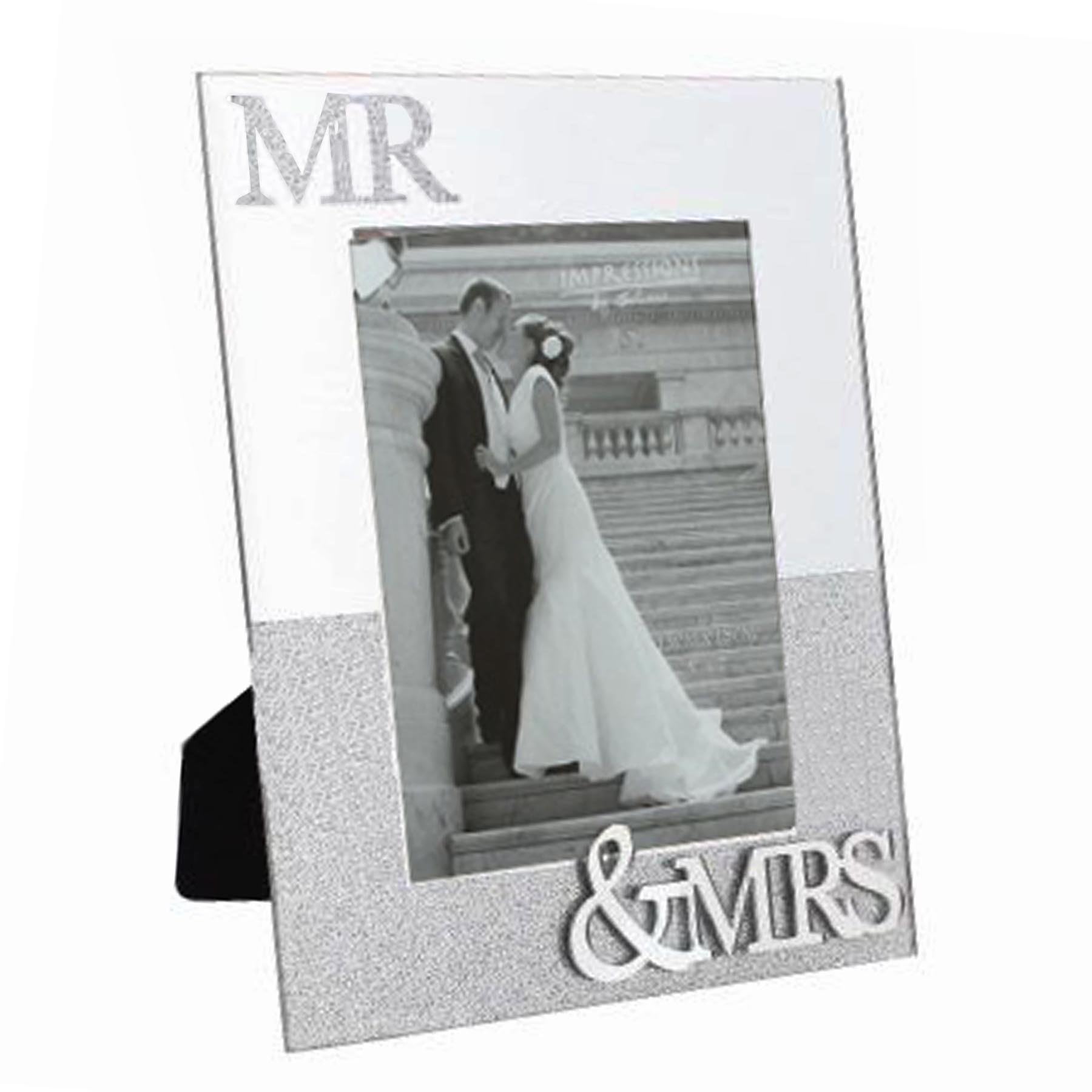Wedding Day MR & MRS Mirror/Glitter 5"x7" Portrait Photo Frame 3882