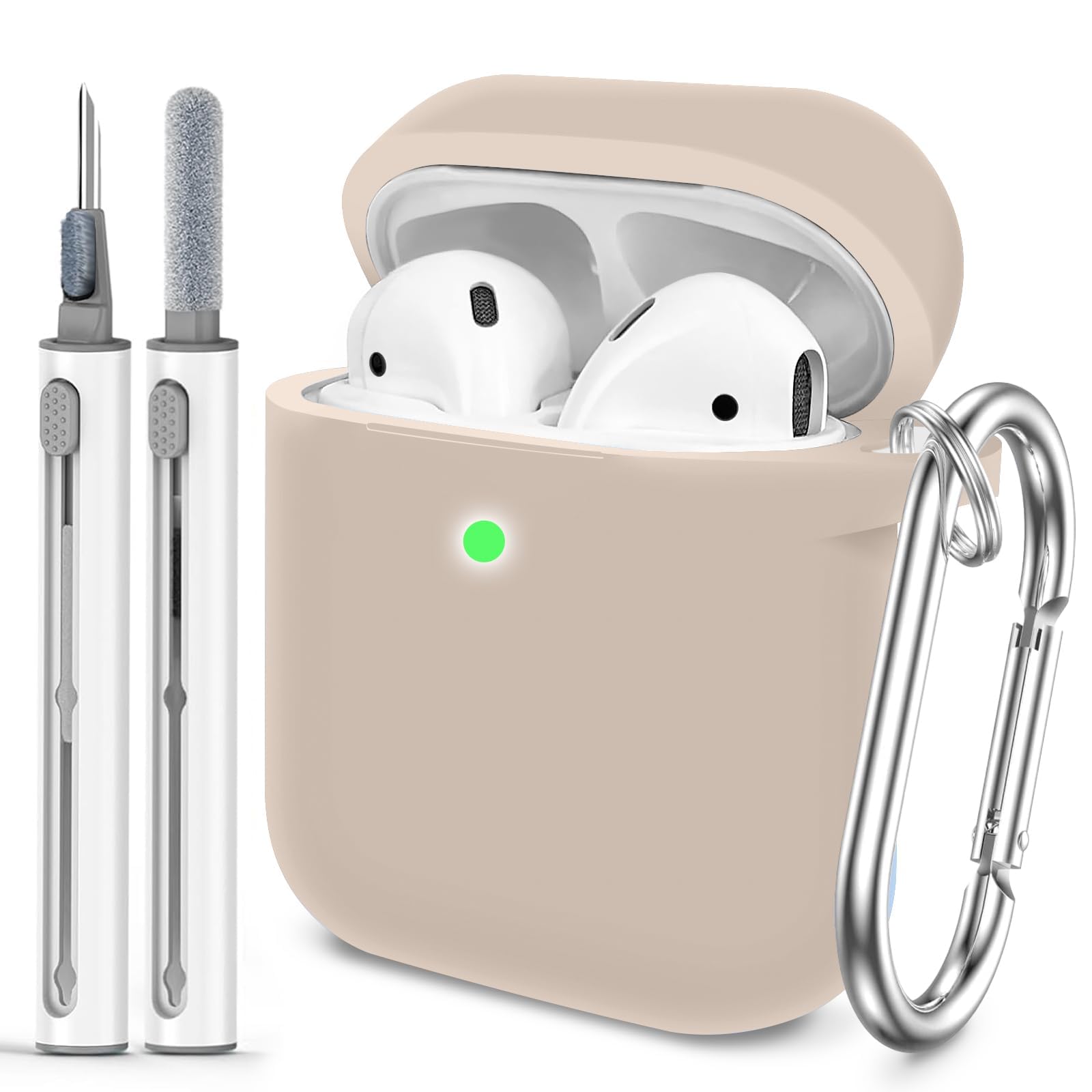 Photo 1 of Woyinger for AirPods Case Cover, Come with Clean Pen?Soft Silicone Protective Cover for Women Men Compatible with Apple AirPods 2nd 1st Generation Charging Case, Front LED Visible,Milk Tea