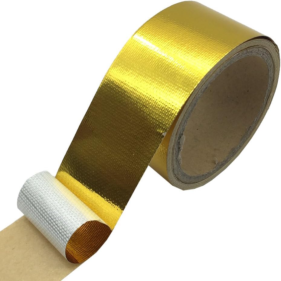 2" X 16'Golden Tape Air Intake Heat shield Adhesive Backed Fiberglass Heat Thermal Barrier Reflect A Gold Tape Roll Fit For Intercooler Air Iake Pipe