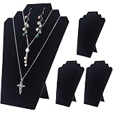 Coward 4Pcs/Set Black Necklace Earring Jewelry Set Display Stand, Foldable Black Velvet Necklace Bust Easel Chain Necklace Holder Organizer Rack for Home or Store Show