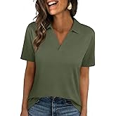 UNCLECAT V Neck Polo Shirts for Womens - Summer 2026 Short Sleeve Collared Tops Business Casual Blouses