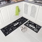 Carvapet 2 Piece Non-Slip Kitchen Mat Rubber Backing Doormat Runner Rug Set, Cozinha Design (Navy Blue 15"x47"+15"x23")