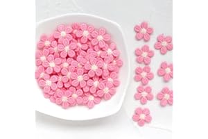 FJTANG 50pcs Mini Daisy Flowers Embroidered Sew On Applique Floral Lace Patch Milk Fiber Sewing Trims Clothes Wedding Dress Craft DIY (Pink)