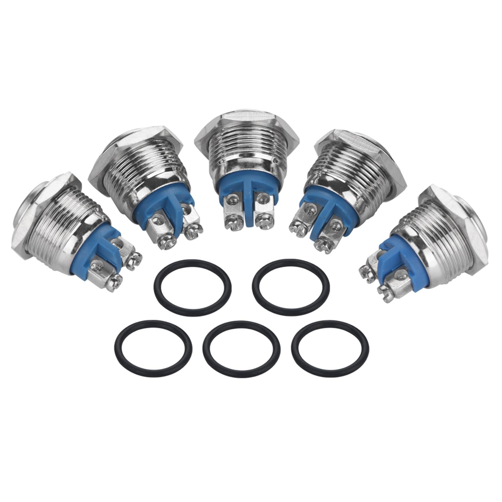 5 Pack Metal Waterproof Push Button Switches Momentary Self-Resetting ON/OFF Starter with 16mm Mounting Hole (Convex Head)