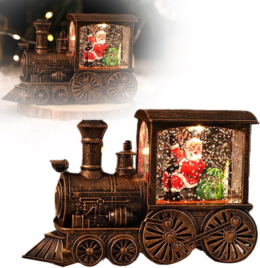 Snow Globes - Musical Singing Lighted Christmas Train Snow Globe Lantern Decoration, Christmas Eve Music Box Train Music Box Crystal Ball Ornaments, Battery Operated Glittering Santa Lighted Home Decoration