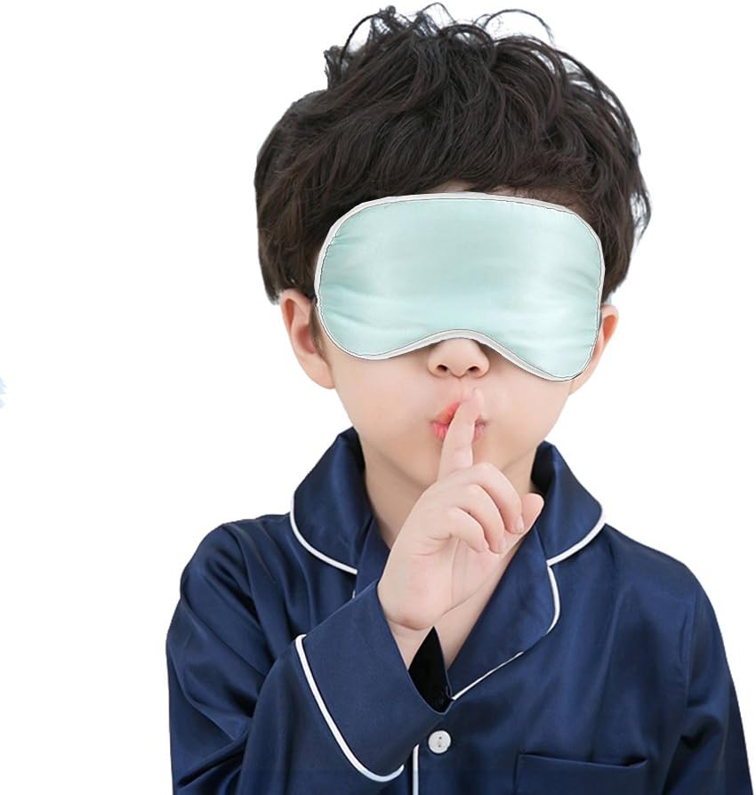 Kid's Sleeping Eye Mask, OwMell Double-side Smooth Natural Silk Sleep Mask & Blindfold for Kids Children with Adjustable Strap (Green)