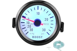 30 Psi Boost Gauge, Mechanical Vacuum Gauge Automotive, 52mm Boost Pointer Gauge Vacuum Pressure Meter 0‑30PSI 12V Blue LED D