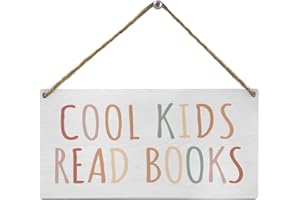 Mtrgdn Cool Kids Read Books Wood Wall Hanging Tags,Inspirational Read Quote Sign Wall Decor,Classroom Wall Hanging Sign for Kids,Read Corner Nursery School Playroom Decor,12x6Inch