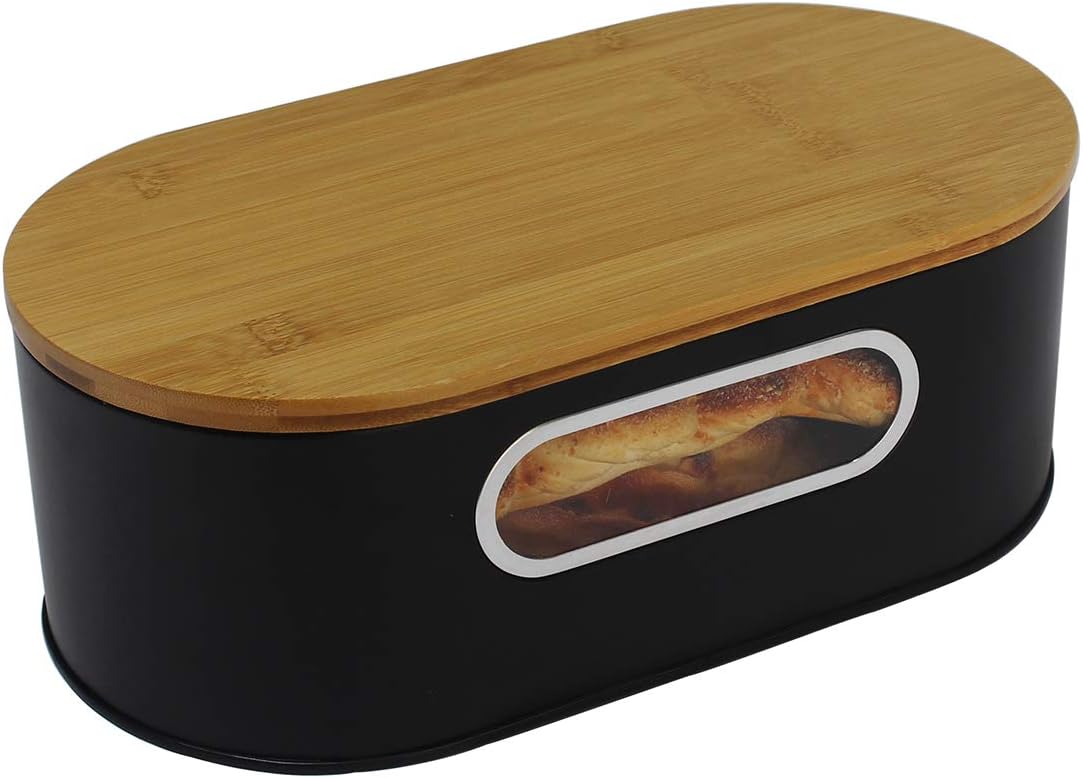 Bread Bin for Kitchen, Black Bread Box Bread Storage Container with