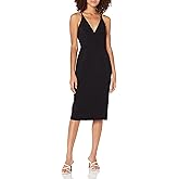 Dress The Population Womens Lyla Plunging Sleeveless Fitted Midi Sheath Dress