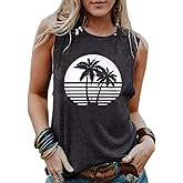 Live Simple Tank Tops for Women Beach Coconut Tree Graphic Tank Tops Sleeveless Casual Loose Workout Tees