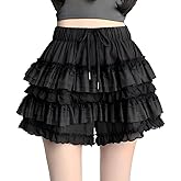 RILGOU Gothic Kawaii Lolita Casual Style Elastic High Waist Vintage Layered Mesh Lace Hem Tiered Pleated Skirt Shorts