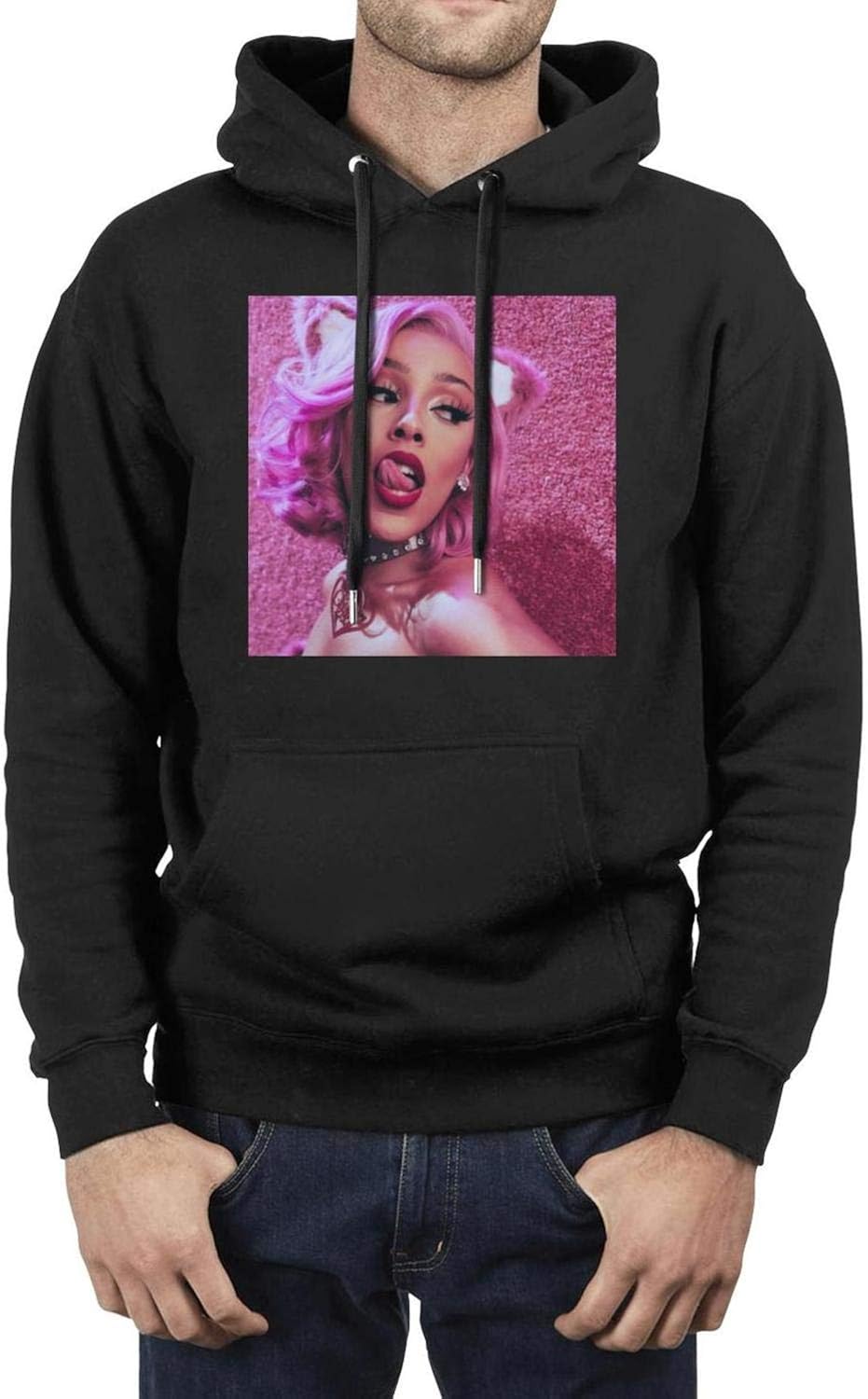 Mens DojaCatSaySoPoster Hooded Sweatshirt Kangaroo Pocket Long