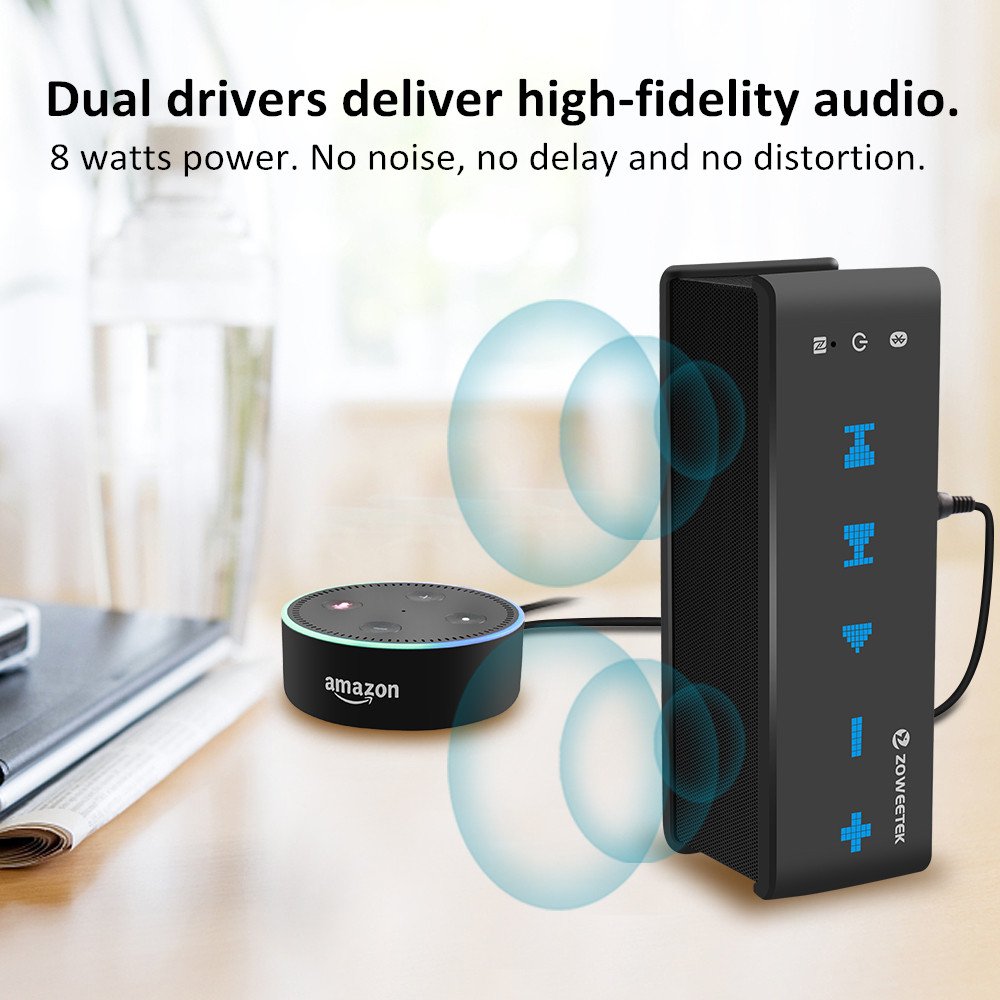 Zoweetek Portable Bluetooth Wireless Speaker with AUX Input and NFC, Dual Bass Driver Mini Stereo Subwoofer with Built-in Microphone for Outdoors& Home, Supporting Echo Dot and TF(Mirco SD) Card
