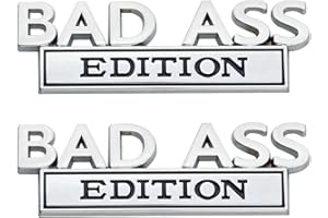 QYZZRS 2 PCS Bad Ass Edition Emblem,Bad Ass Car Funny Decal 3D Raised Letters Bumper Interesting Metal Sticker,for Universal Vehicle,Truck,RV,SUV,car Door,Fender Decoration,Trunk,Motorcycle(Silver Black)