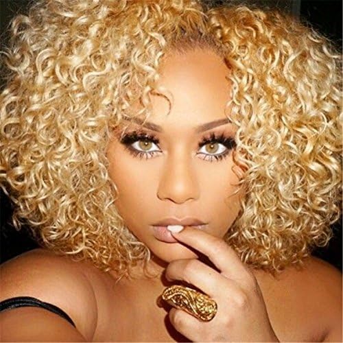 Kinky Curly Medium Black Synthetic Curly Wig for Women Hair Product Kinky Curly Afro Wig 18 inch 2 Colors Available (blonde)