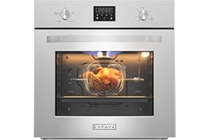 Empava Single Liquid Propane Gas Wall Oven 24 in. 2.3 cu. Ft. Bake Broil Rotisserie Functions with Mechanical Controls and Digital Timer and Convection Fan in Stainless Steel, Silver, 24inches