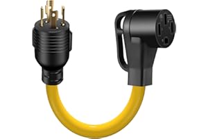 LAZMUMI 4 Prong 30 Amp to 50 Amp RV Generator Adapter Cord with Grip Handle, L14-30P Twist Lock Male to 14-50R Female, Heavy Duty STW 10 AWG for Generator to RV Trailer Camper,1.5FT