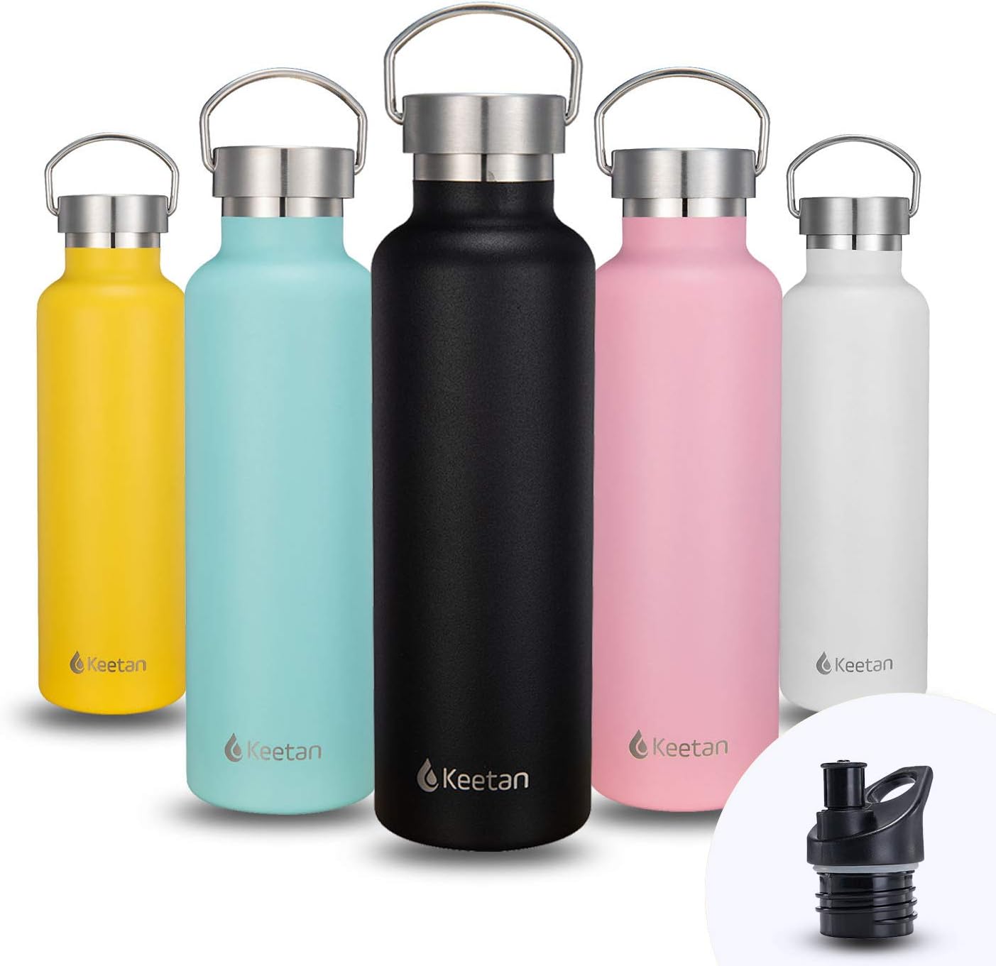 Keetan Vacuum Insulated Sports Water Bottle Double Wall 18/8 Stainless Steel Travel Mug Leak-Proof Powder Coated Multiple Colors and Sizes