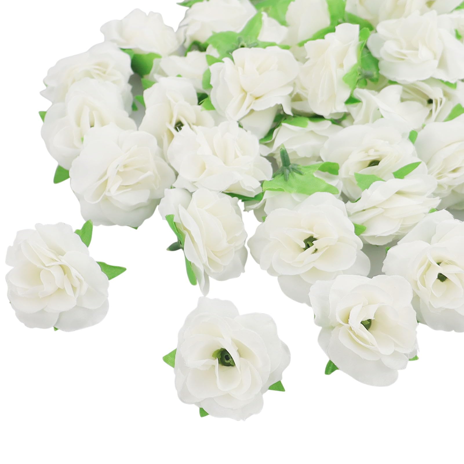 HXMJIED 50PCS White Artificial Rose Flower Heads, Mini Flowers, Mini Roses Corsage Flower Heads, Artificial White Flowers Heads Silk Rose Heads