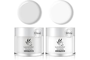 Lavender Violets Clear & White Acrylic Dip Powder Set 1oz / 30g 2pcs for Nail Extension Carving 3D Nail Art Long Lasting Bubble Free N22