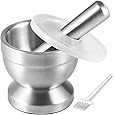 Tera 18/8 Stainless Steel Mortar and Pestle with Brush,Pill Crusher,Spice Grinder,Herb Bowl,Pesto Powder
