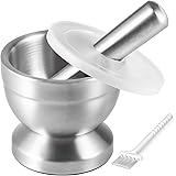 Tera 18/8 Stainless Steel Mortar and Pestle with Brush,Pill Crusher,Spice Grinder,Herb Bowl,Pesto Powder