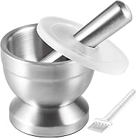 Tera 18/8 Stainless Steel Mortar and Pestle with Brush,Pill Crusher,Spice Grinder,Herb Bowl,Pesto Powder
