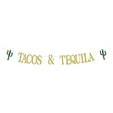 Tacos & Tequila Banner, Gold Taco Banner for Mexician Taco Party/Taco Tuesdays/Tacos and Tequila Party/for Mexican Fiesta Fiesta/Birthday Decorations Gold Glitter