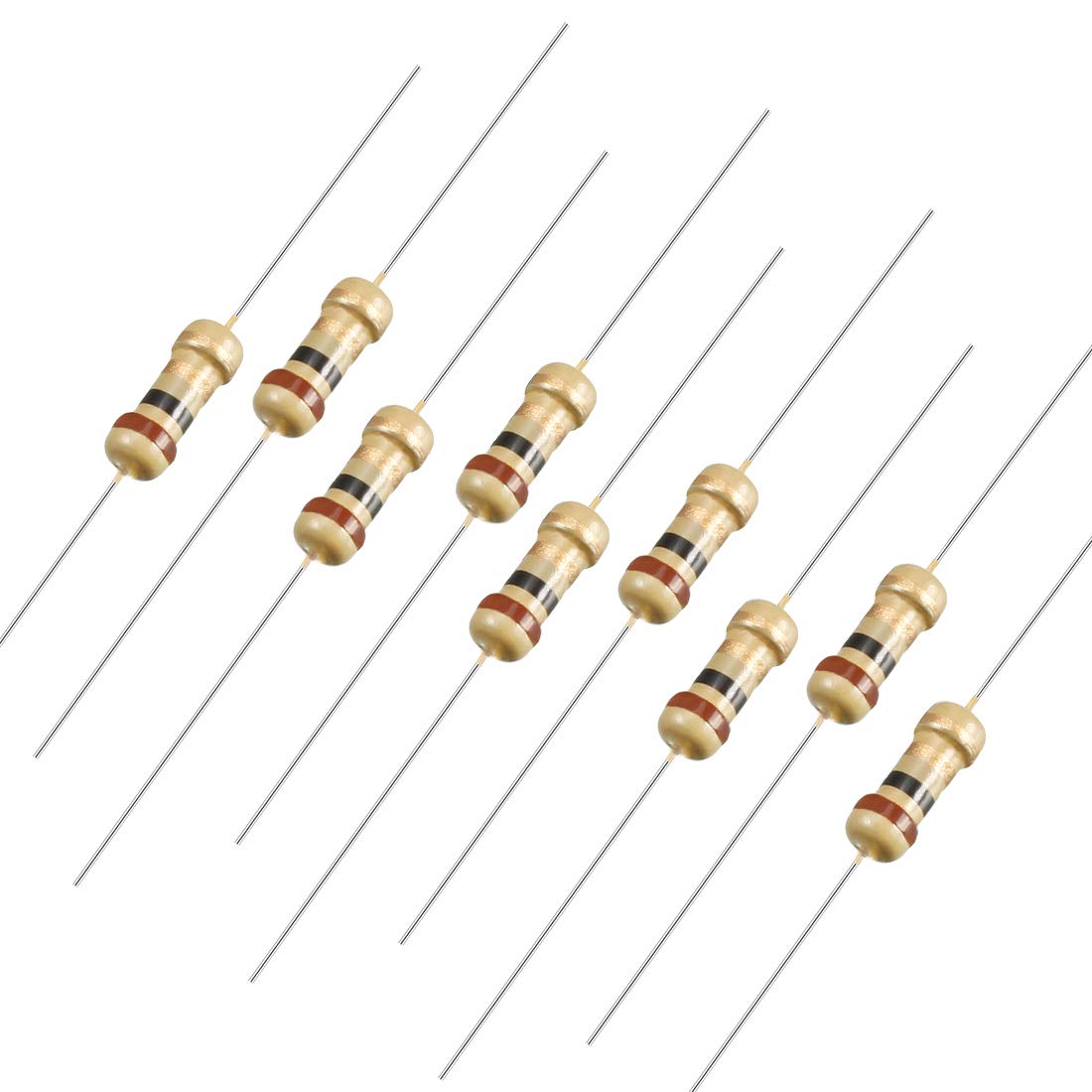Sourcingmap 100Pcs 1 Ohm Resistor, 1/4W 5% Tolerance Carbon Film Resistors, 4 Bands for DIY Electronic Projects and Experiments