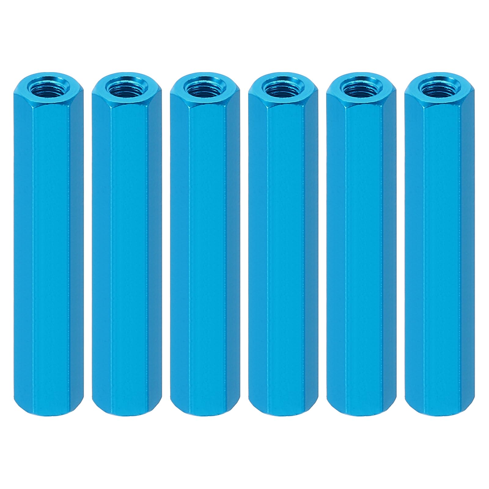 PATIKIL M3 Hex Nuts, 6pcs M3 Threaded Spacers Aluminum 50mm L Female Metal Spacer Screw Standoff for M3 Screw Bolts RC Car Drones Stacks Motherboard, Blue