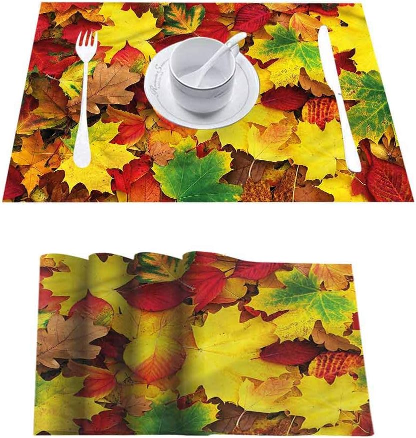 Placemats Washable Dining Table Place Mats, Yellow and Brown Autumn