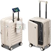DTA Nova Expandable Lightweight PC Hard Shell Suitcase, 20-inch Carry On Luggage with TSA Lock, 360 Silent Spinner Wheels, Top Opening &amp; Cup Holder - Ideal for Business Travel Suitcase (Ivory)