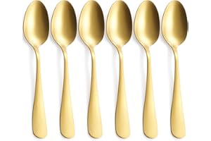 GoGeiLi Matte Gold Spoons Set, 19.8cm(7.8 Inch) Stainless Steel Satin Finish Dinner Spoons, Gold Silverware Flatware Spoon Se