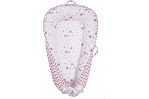 Aila+Aiden Baby Nest, Baby Lounger, Organic Cotton Lounger for Baby, Reversible Breathable Adjustable Portable - Star Collection (Pink)