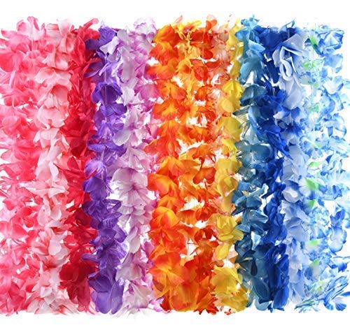 image for Prextex 80 Count Hawaiian Flower Lei for Luau Party - Bulk Set of Flor