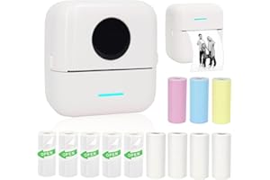 Vicbear Mini Portable Printer, Inkless Sticker Printer with 12 Rolls Paper, Thermal for Notes/Photos/Stickers/Labels/Receipts, Compatible with iPhone, Android Phone & Tablet, White