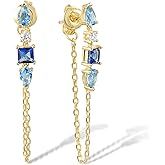 Santuzza Chain Earrings 925 Sterling Silver Green Glass 14K Gold Plating Bar Stud Earrings for Women