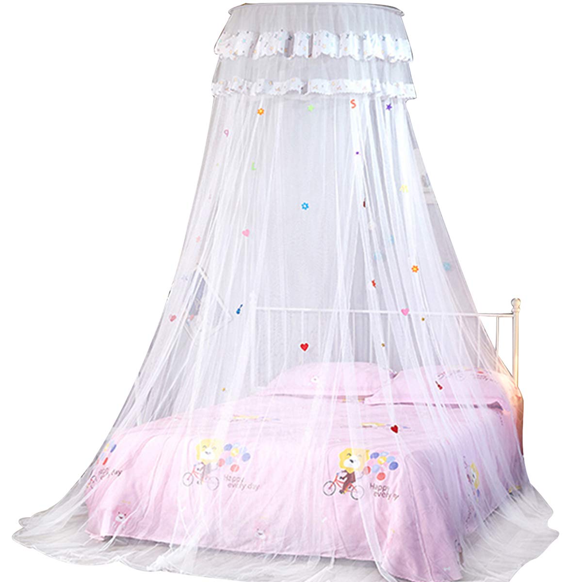 Bed Canopy Netting, Mosquito Net for Bed Round Ceiling for Girls - Fit for 1.5M Bed (White)