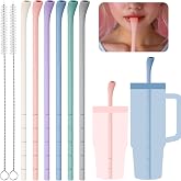 NiHome 6PCS Silicone Anti-Wrinkle Straws Fit for Stanley 40oz 30oz Tumblers | Customizable Length Wrinkle Free Straws for Various Size Cups, No Wrinkle Reusable Straw for Lip with Brushes (Macaron)