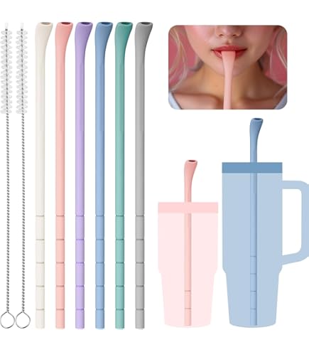 Reusable Silicone Straws 6-Pack - 13,12,10 Inch With Cleaning Brushes | Fits Stanley Cups