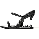 Goiphrri Wedge Sandals for Women Strappy Heels Round Open Toe Heels Metallic Shark Tiger Teeth heeled Sandals Flip Flops Thong Womens Mules Slip on Party Dress Wedding Ceremony